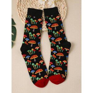 Women Mushroom Print Fashion Crew Socks, For Daily Life  Multicolor/one-size